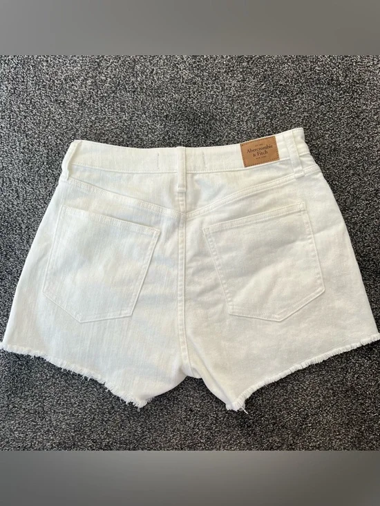 Abercrombie & Fitch White Distressed High-Rise Denim Shorts - Picture 2 of 8